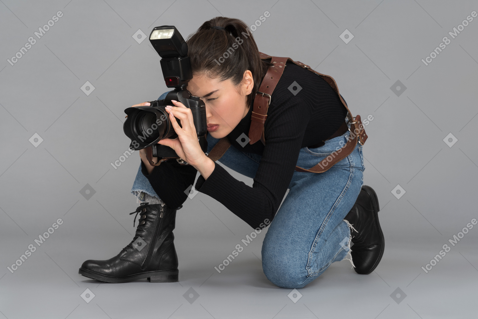 Young woman getting down on knees for a nice shot