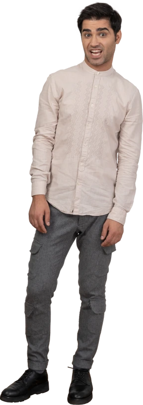 Man in shirt looking at camera