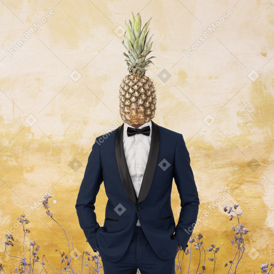 Empresário com abacaxi em vez de cabeça