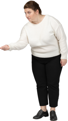 Front view of plus size woman in casual clothes