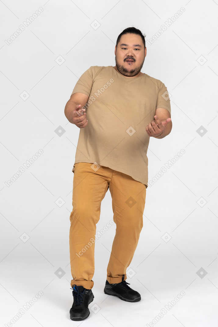Asian man beckoning with hands