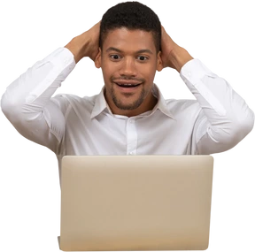 Young man with his hands on nape
