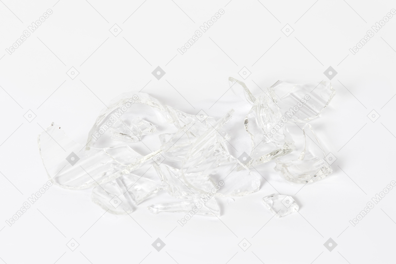 Broken glass pieces on white background