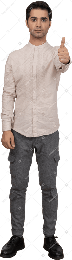 Man in shirt showing thumb up