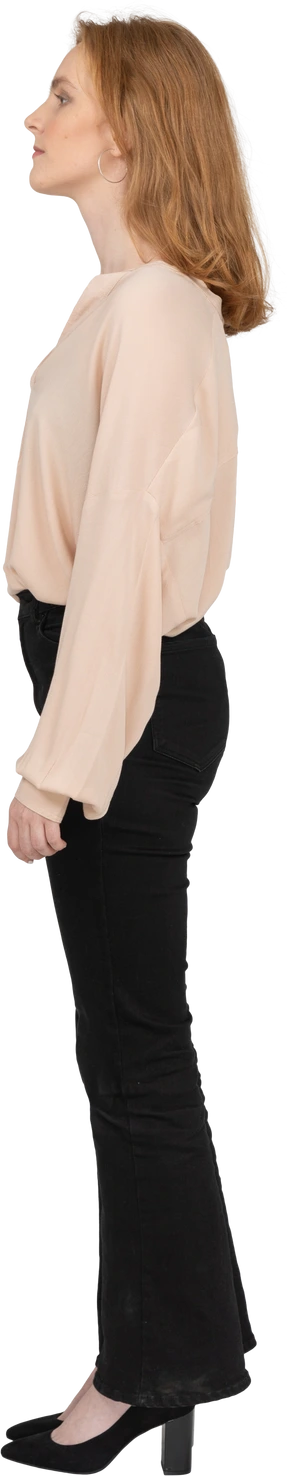 Woman in beautiful blouse standing