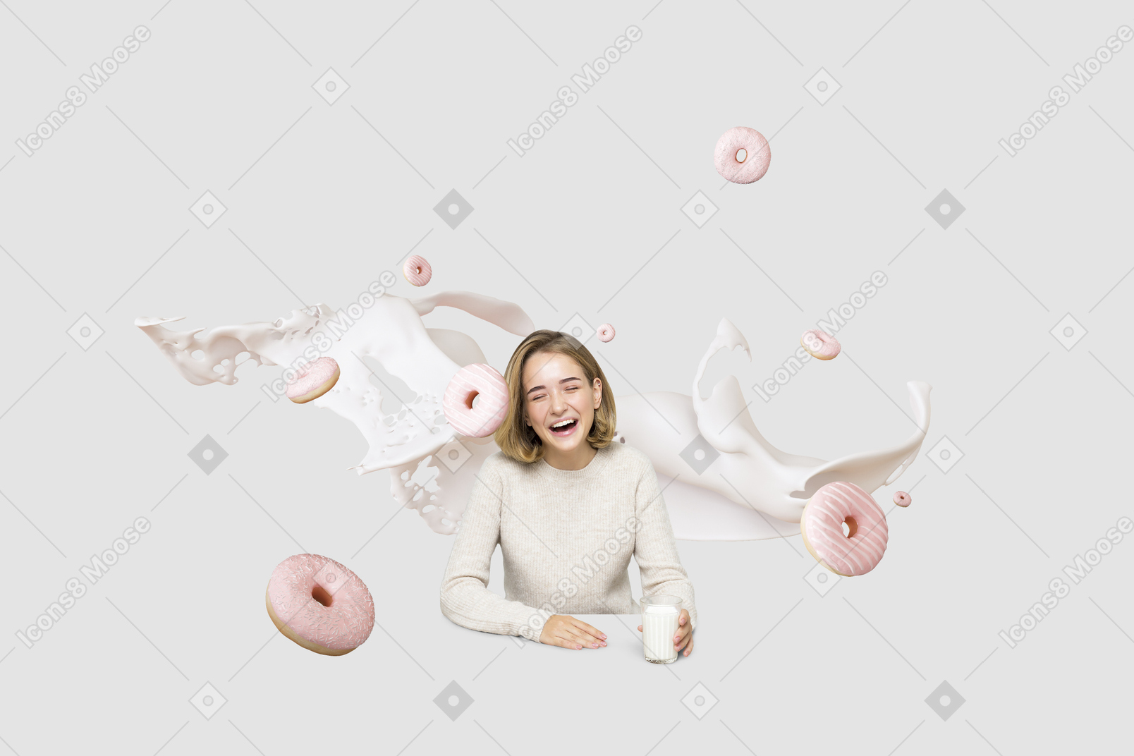 우유와 도넛을 가진 소녀