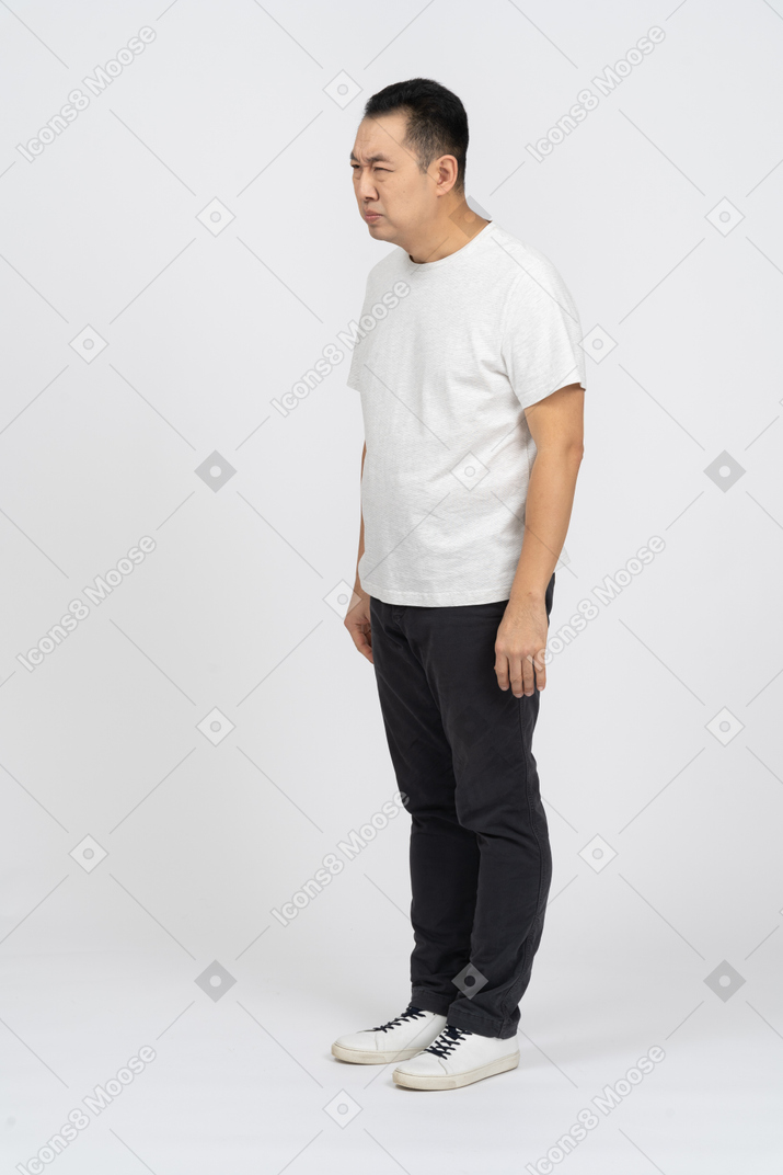 Man in casual clothes making faces