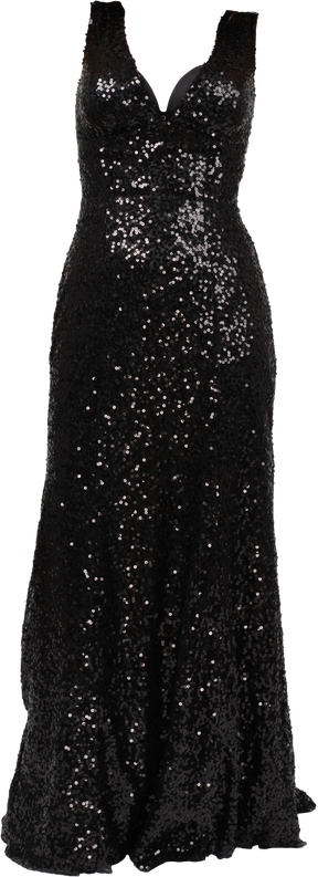 Black long sleeveless dress with sequins