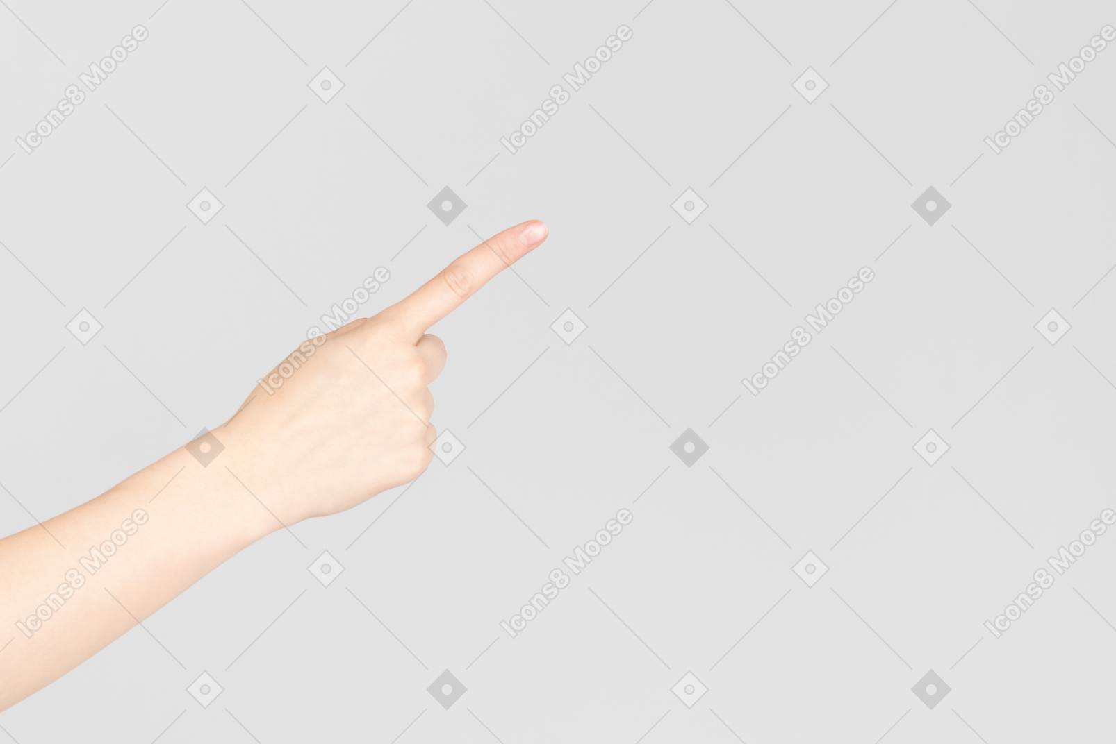 Side look of female hand pointing forward