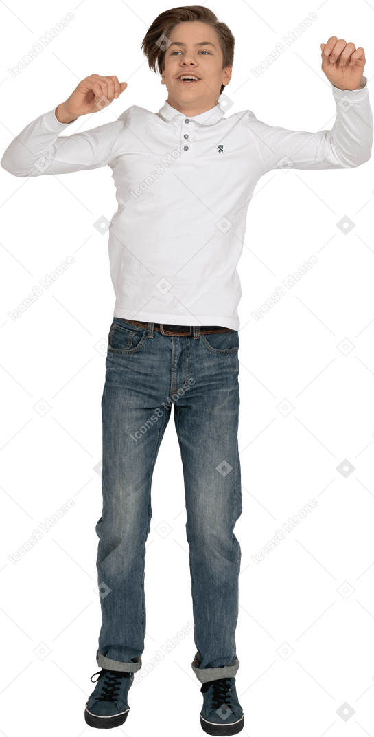 Young man in casual clothes jumping