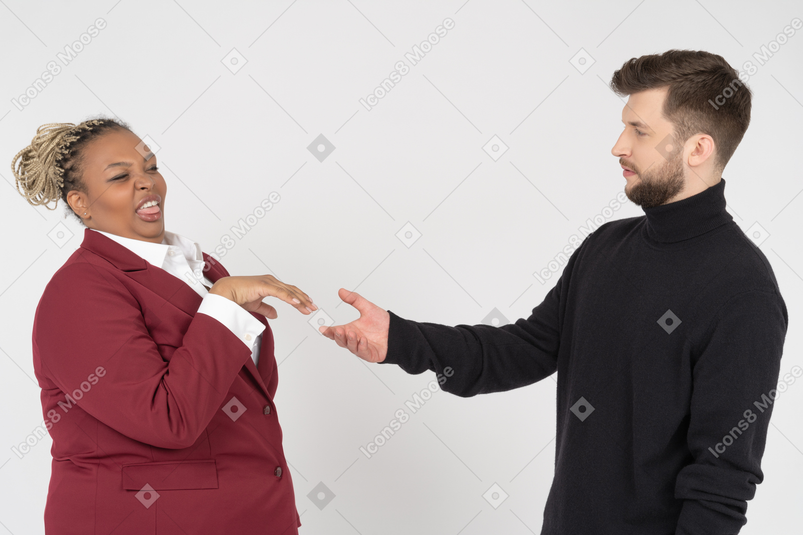 Woman hesitating about shaking hands