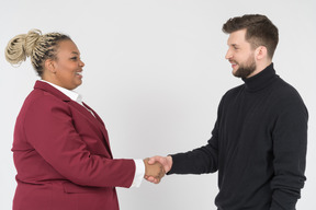 Manager greeting a new employee