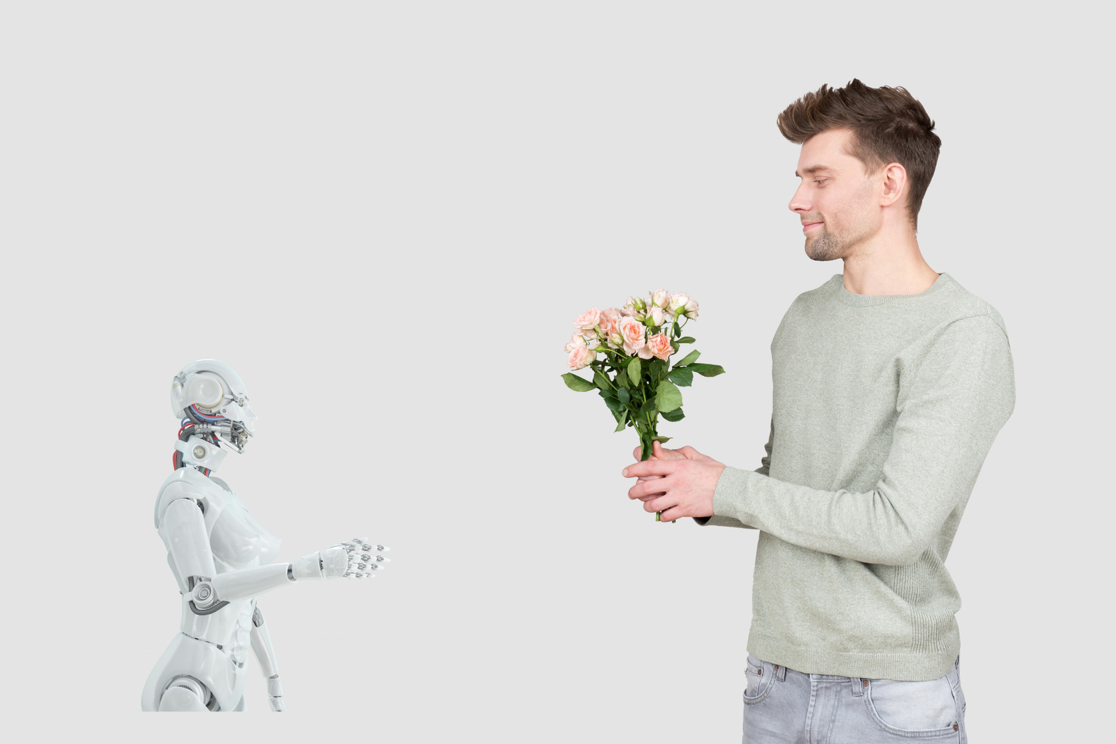 Man holding a bunch of flowers