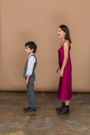 Smiling woman and boy in profile