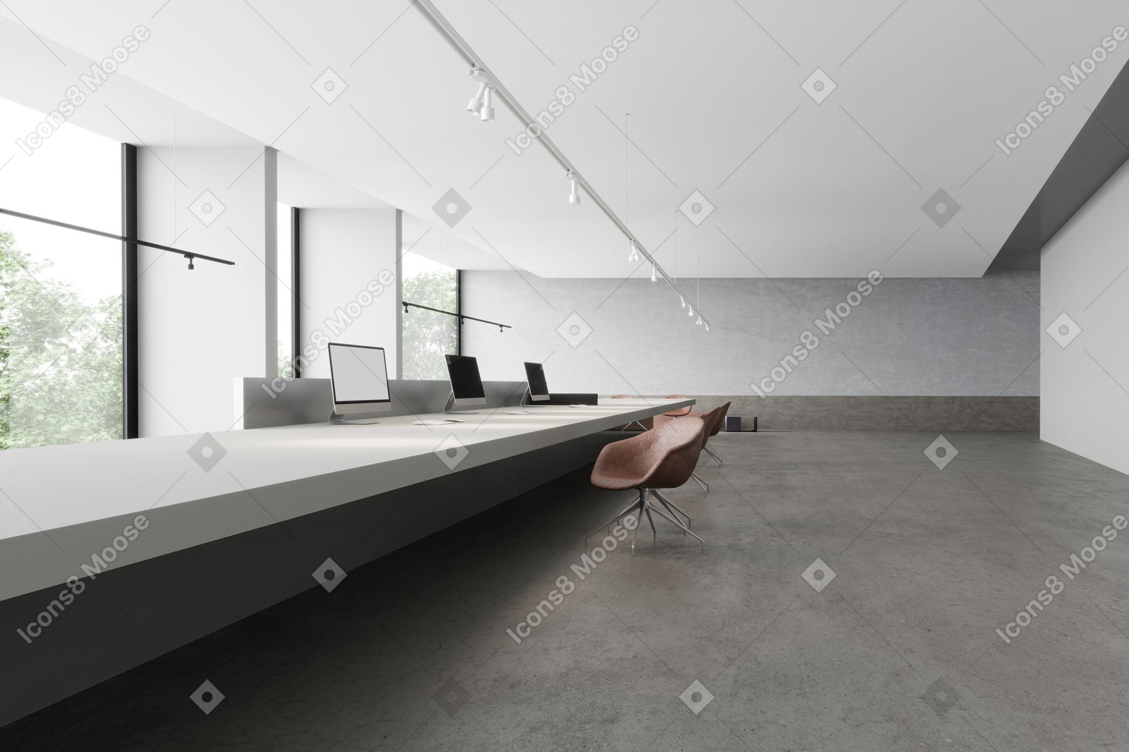 An empty office room with natural light and naked walls