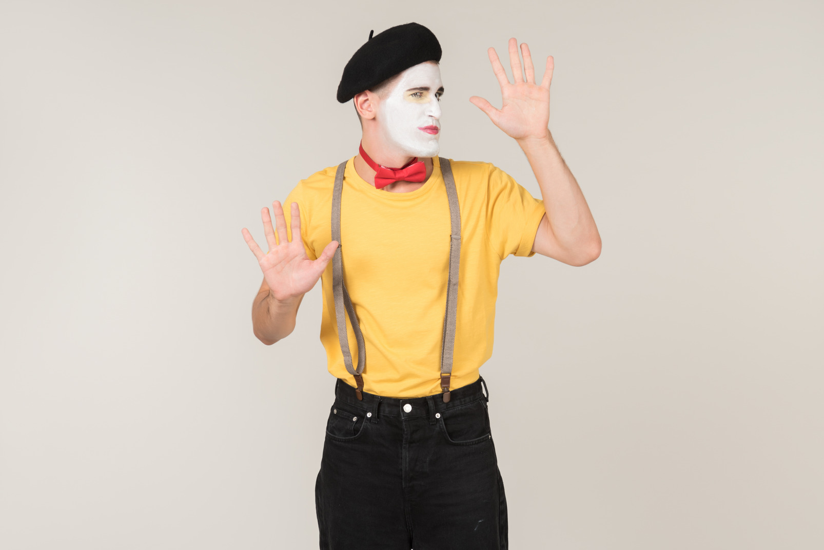 Male mime seems like can't get out