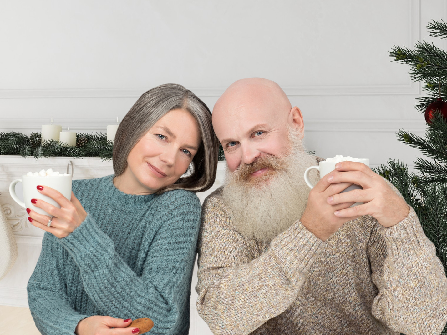 Senior couple happy to meet christmas together