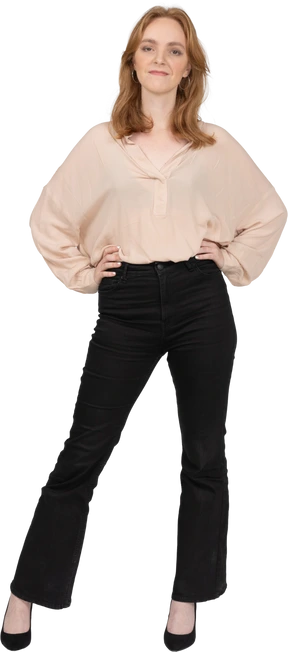 Woman in beautiful blouse standing