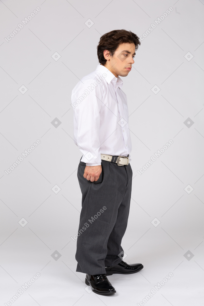 Side view of a tired office worker looking away