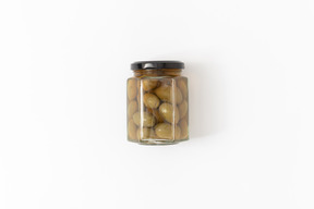 Canned olives in a glass jar