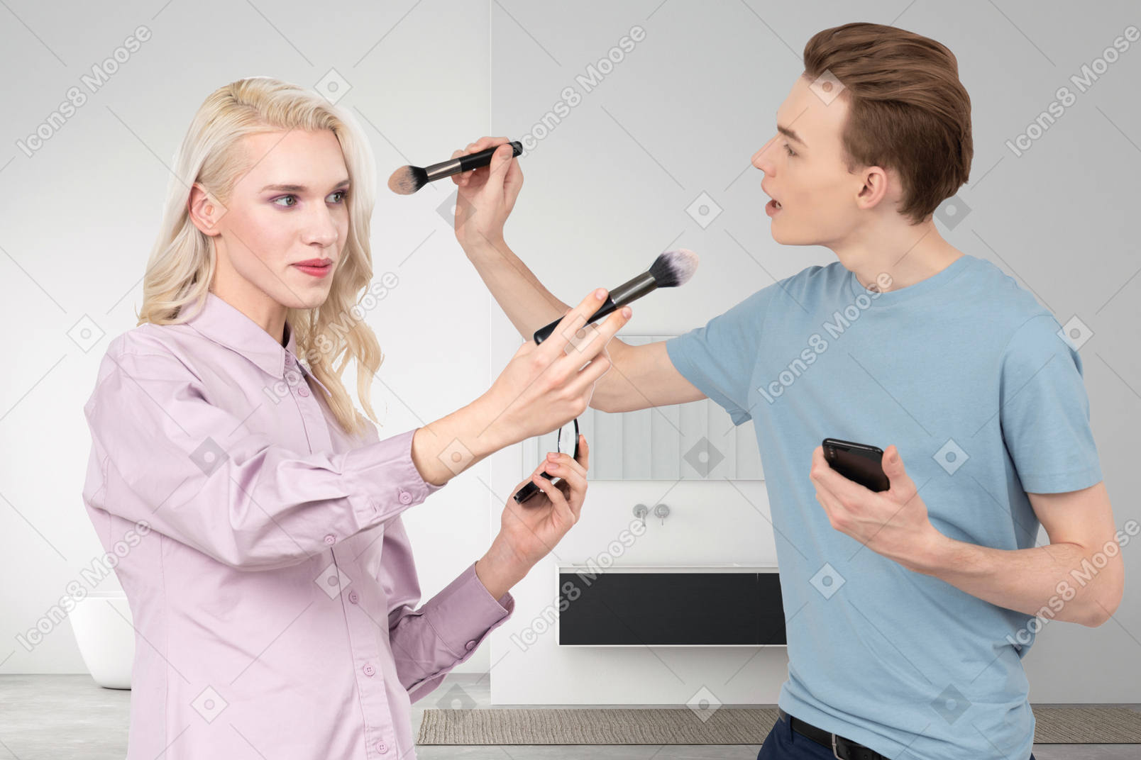 Men doing each other's makeup