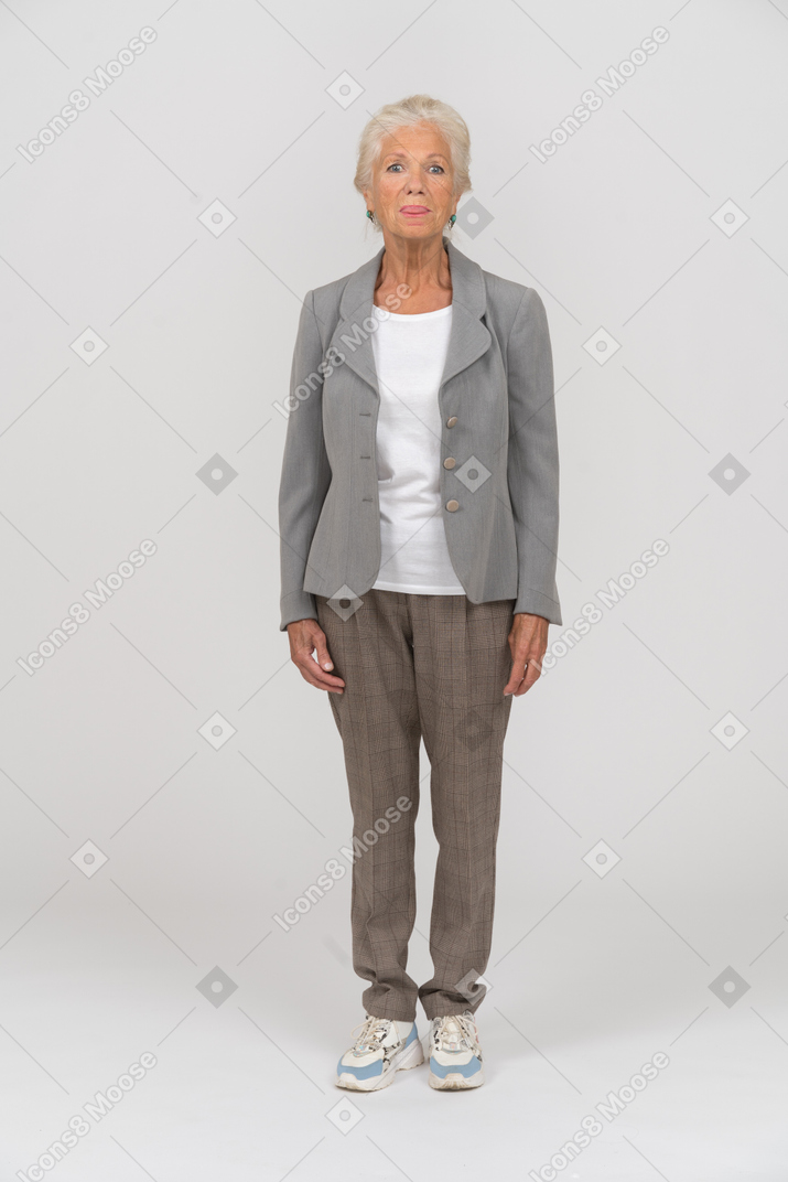 Front view of an old lady looking at camera