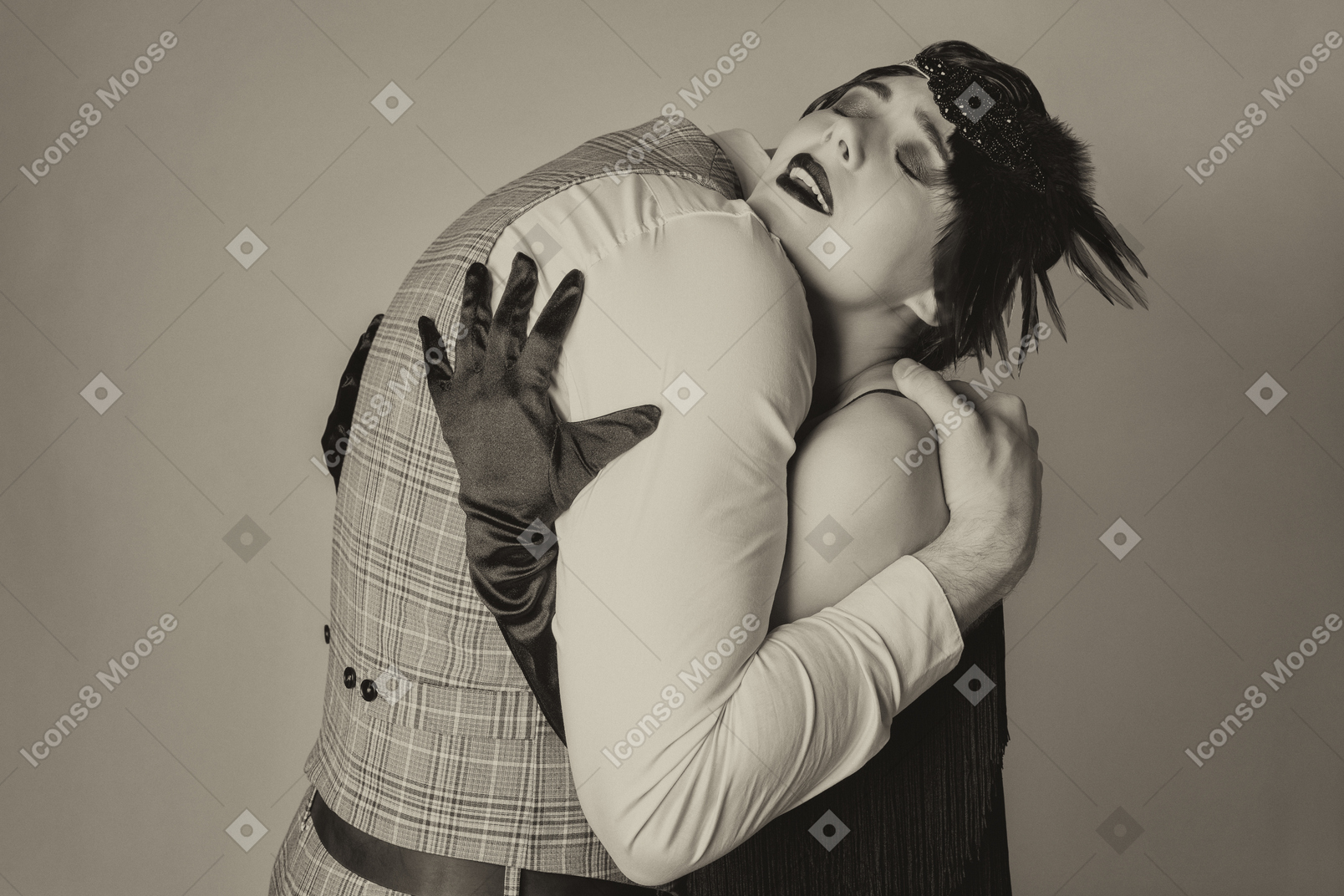 Loving woman and man holding each other tight