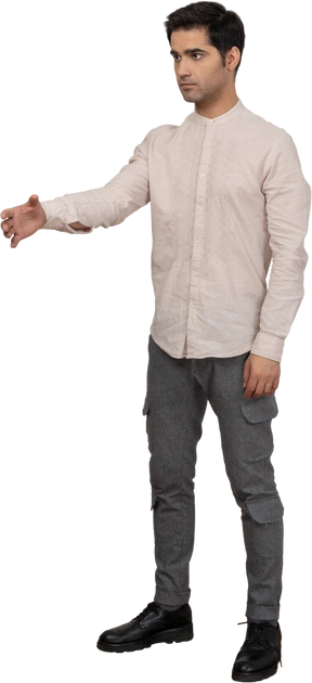 Man in shirt giving a hand for shake