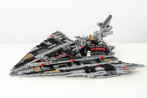 Lego spaceship on a white background