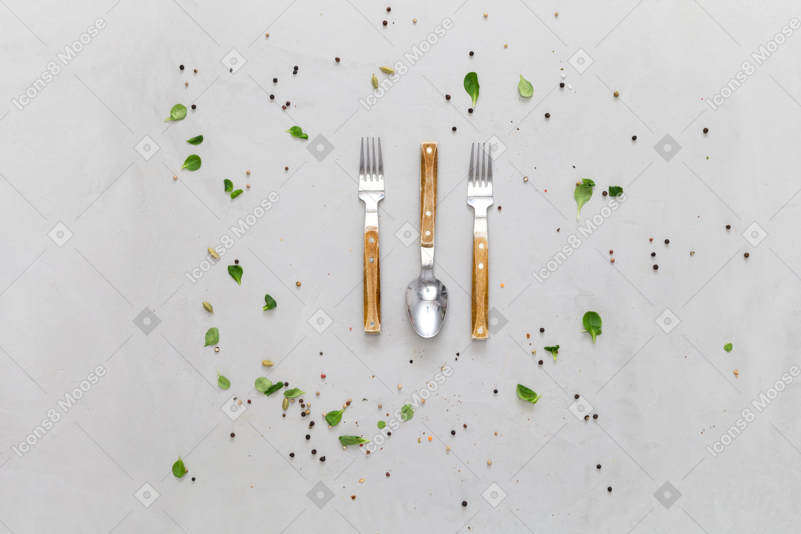 Forks and spoon with wooden handles