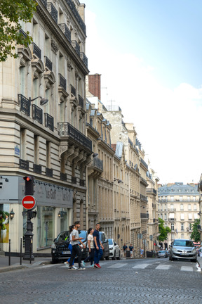 People walking on a crosswalk in the city