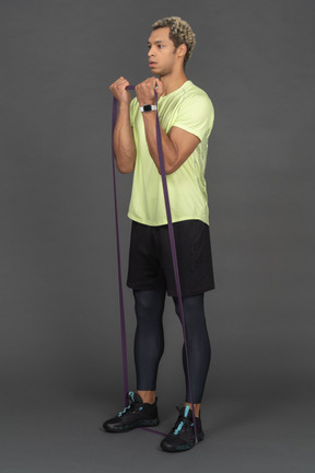 Man using resistance band for exercise
