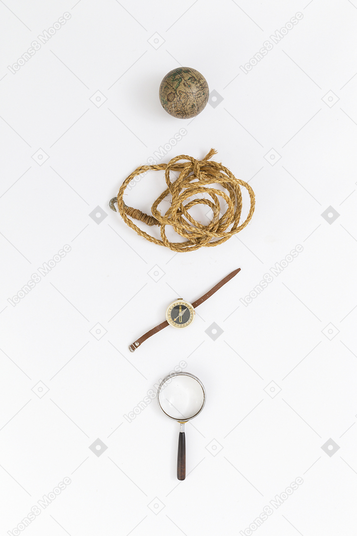 Compass, rope, mini box and mini globe