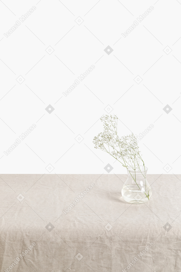 Glass vase with twig on the table