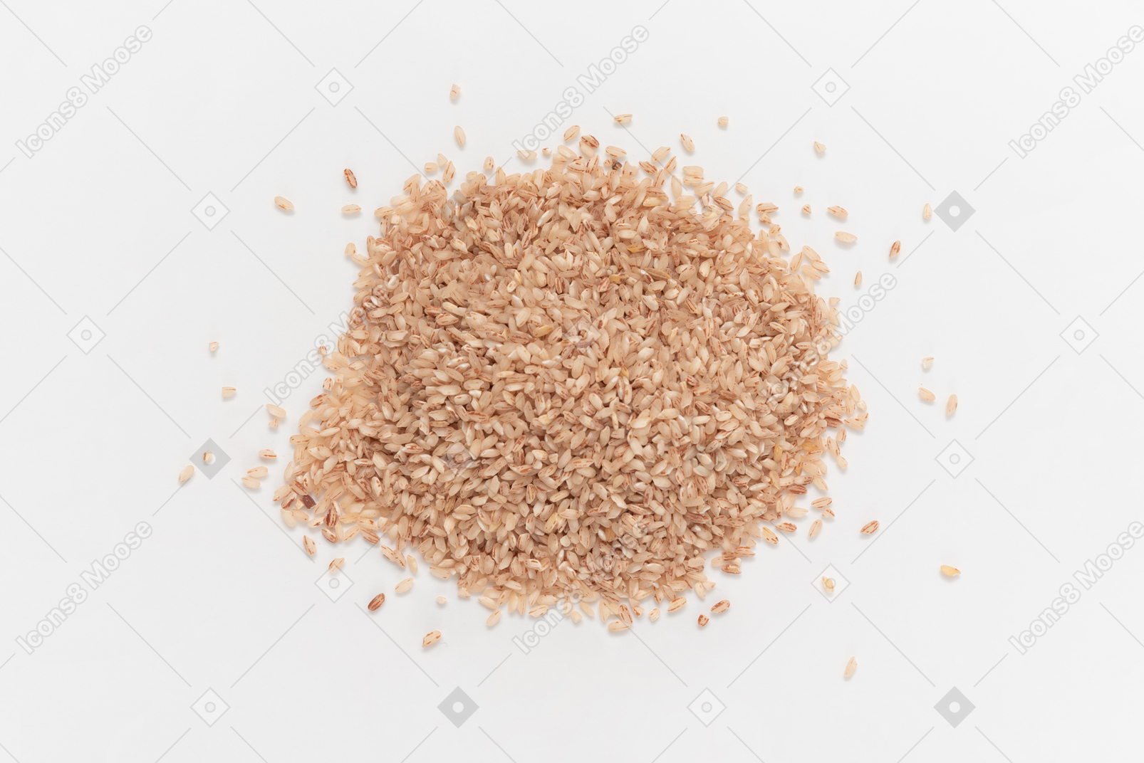Pile of brown grains on white background