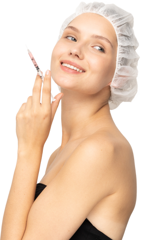 Smiling woman with syringe