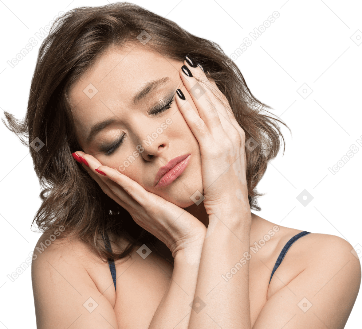 Portrait of a cute brunette woman with closed eyes