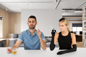 A man and a woman sitting at a table