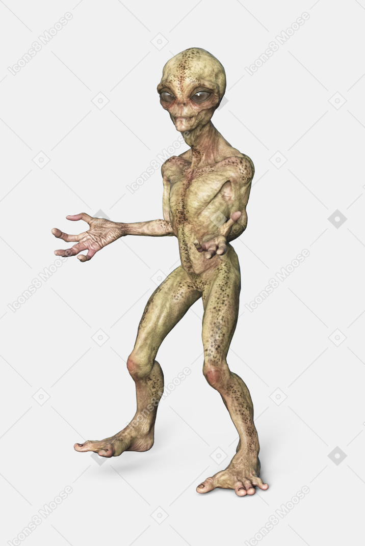 Alien standing with his hands wide spread