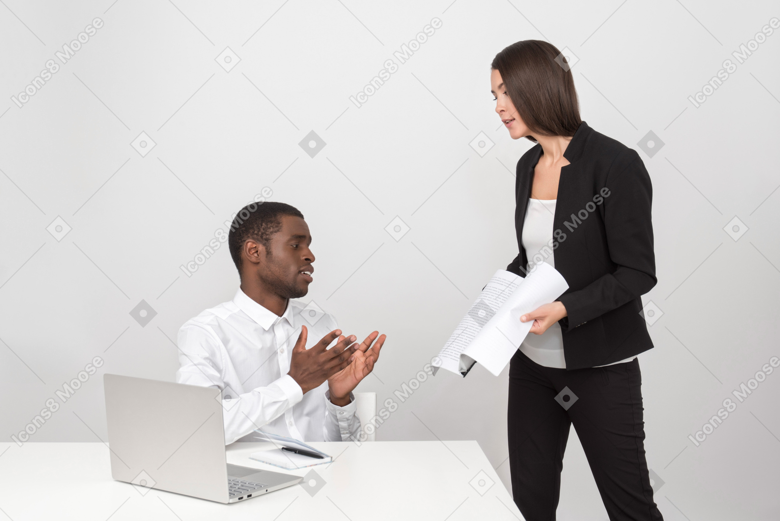 Angry female boss and her upset employee