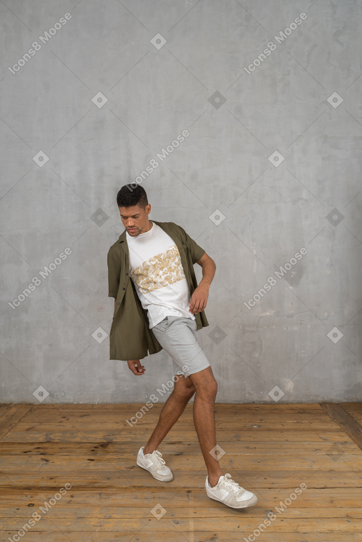 Man in casual clothes stepping forward