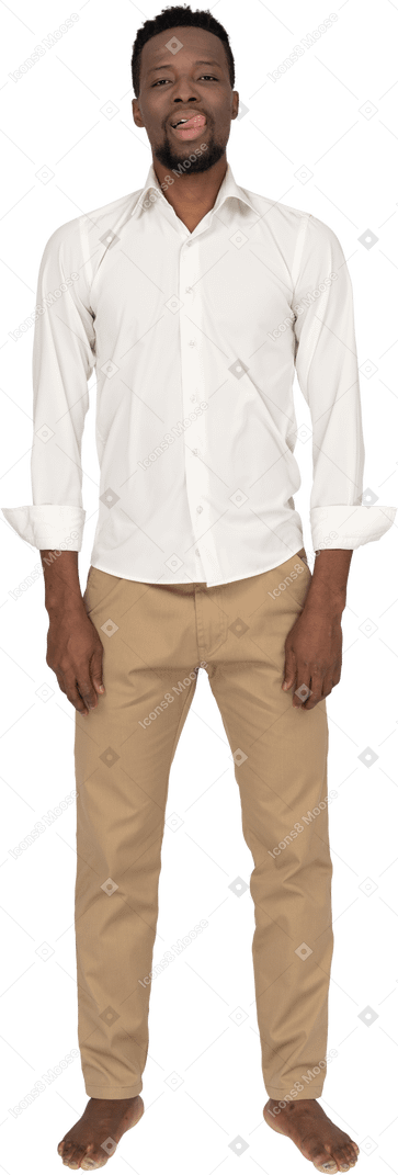 Man in white shirt standing