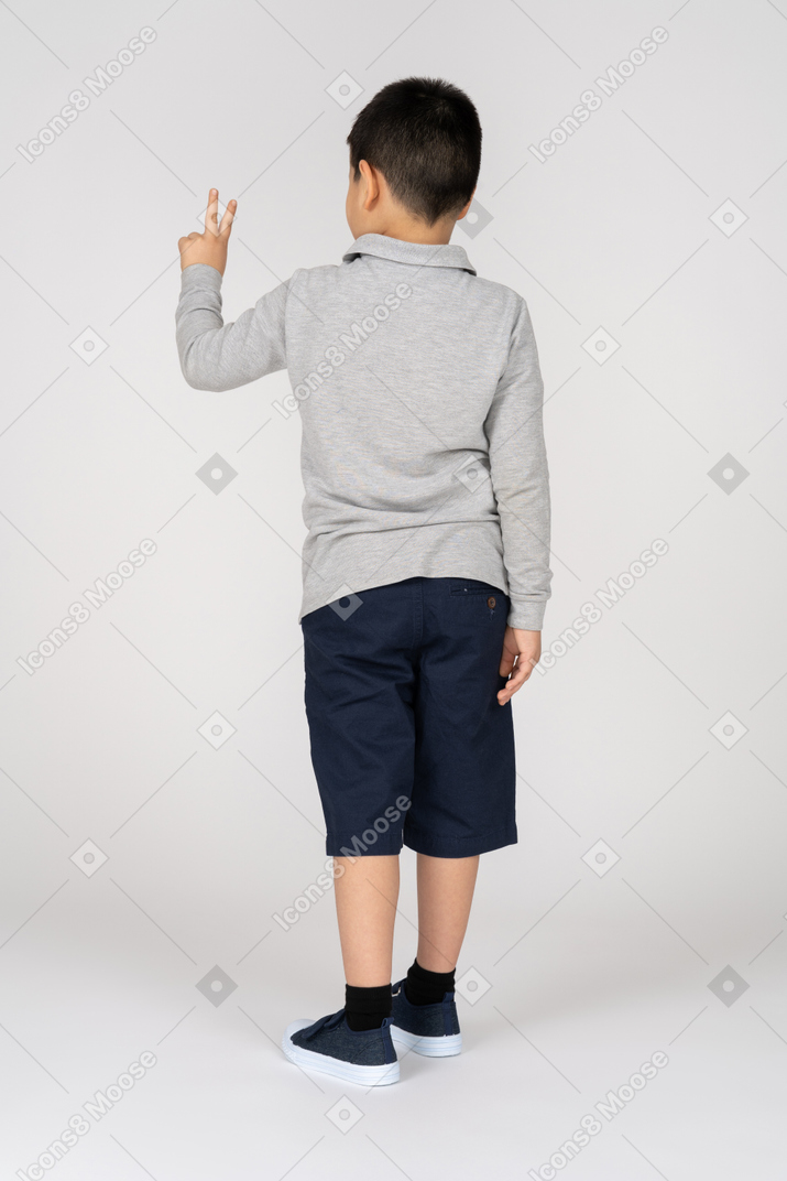 Little boy posing with peace sign