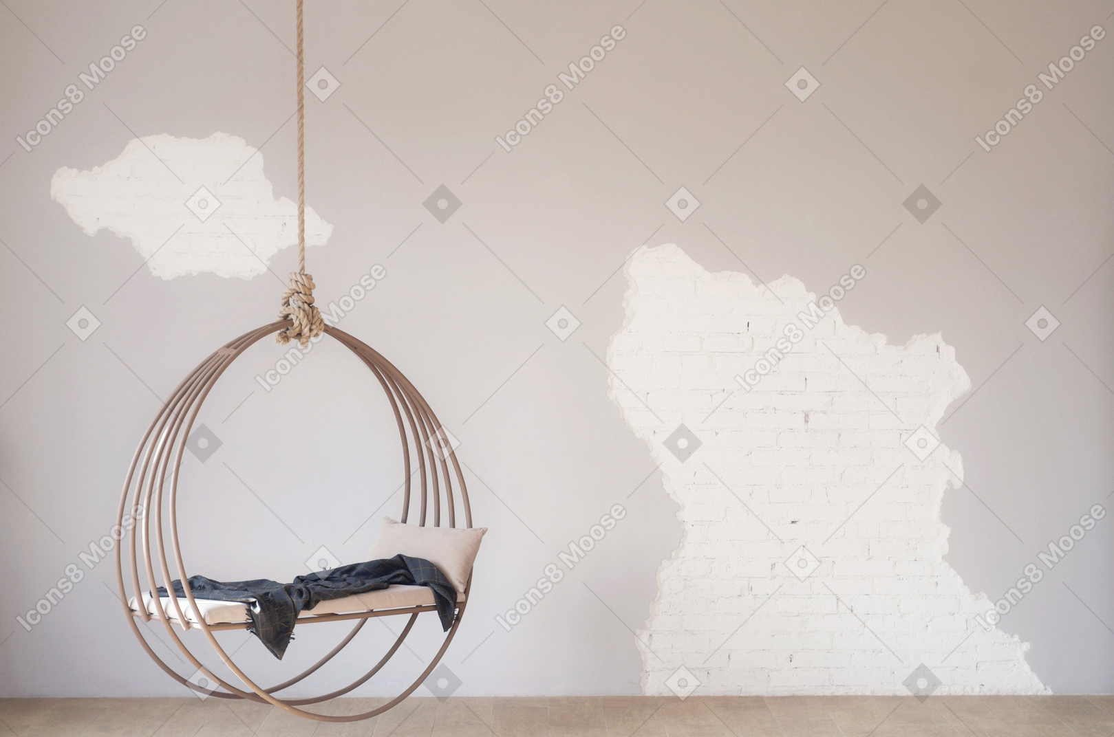 Brown and white walls and swing chair