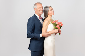 Beautiful middle-aged couple on their wedding day