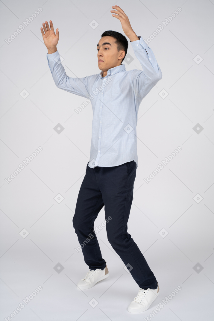 Man in casual clothes jumping