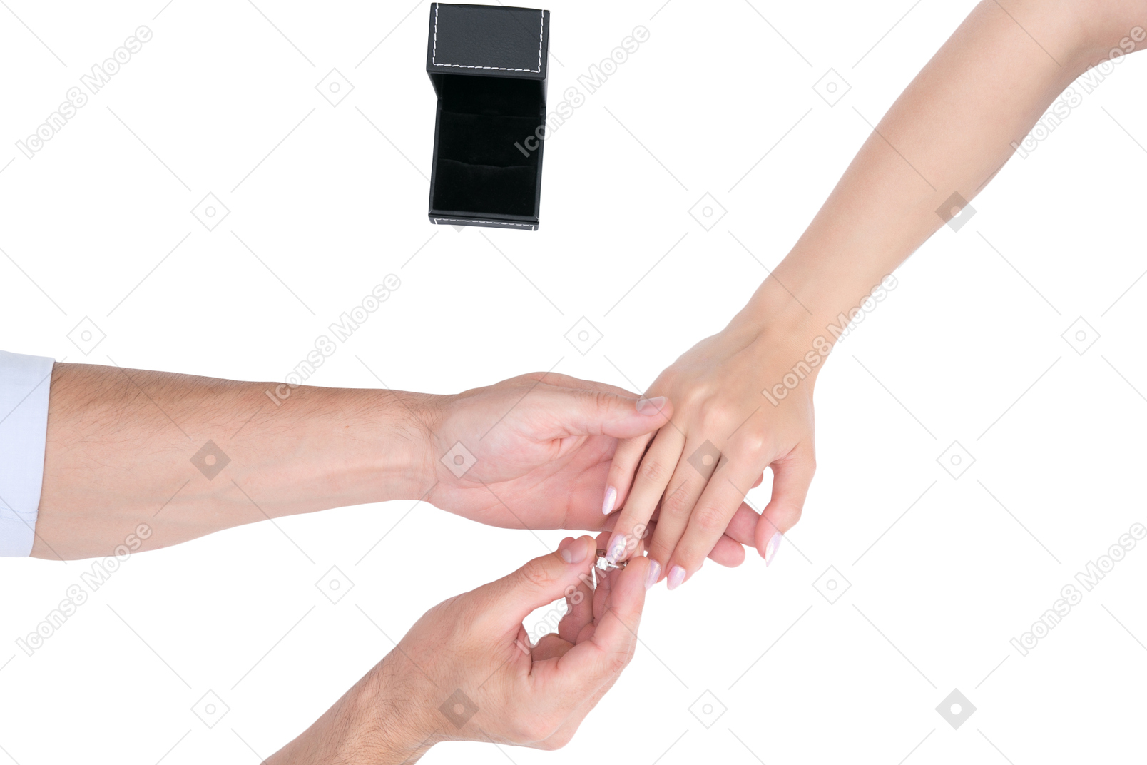 Man wearing a ring on his girlfriend's finger