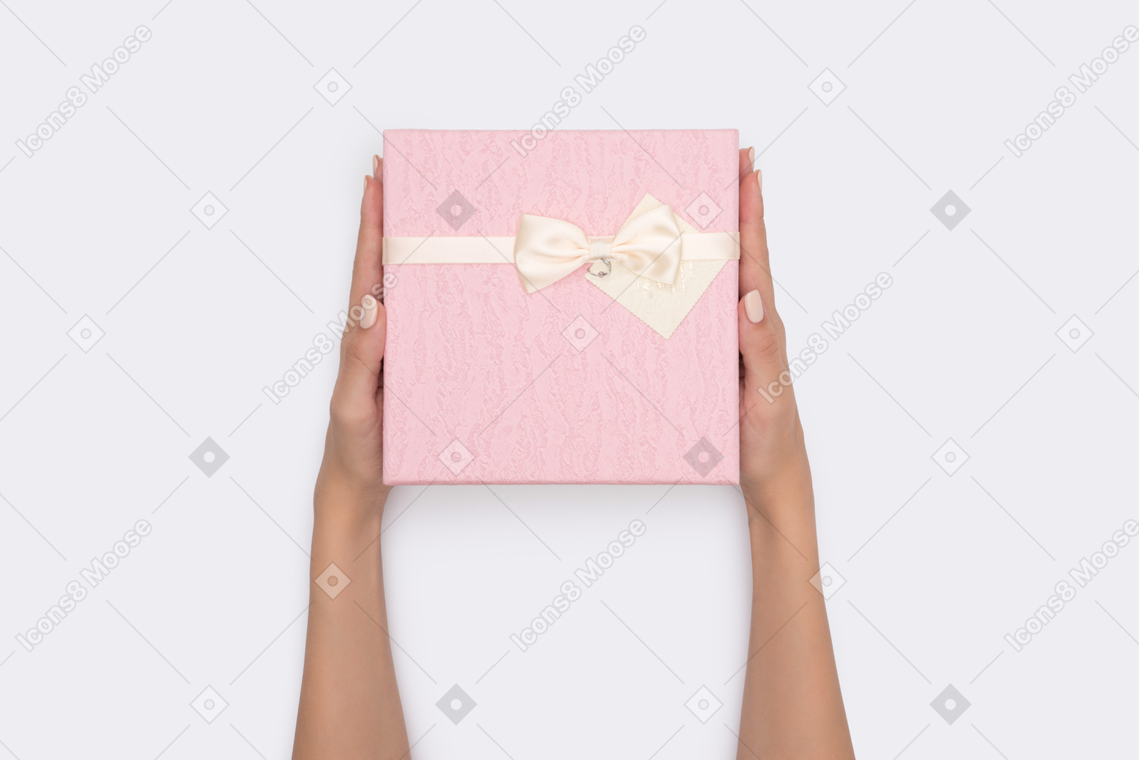 Female hands holding pink gift box