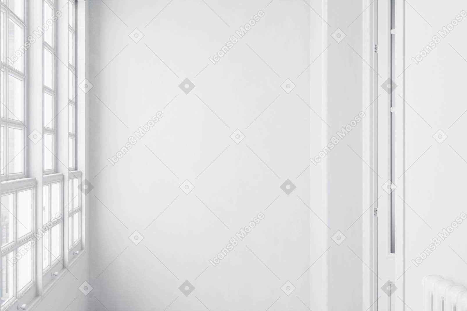 Eine wand aus fenstern und türen