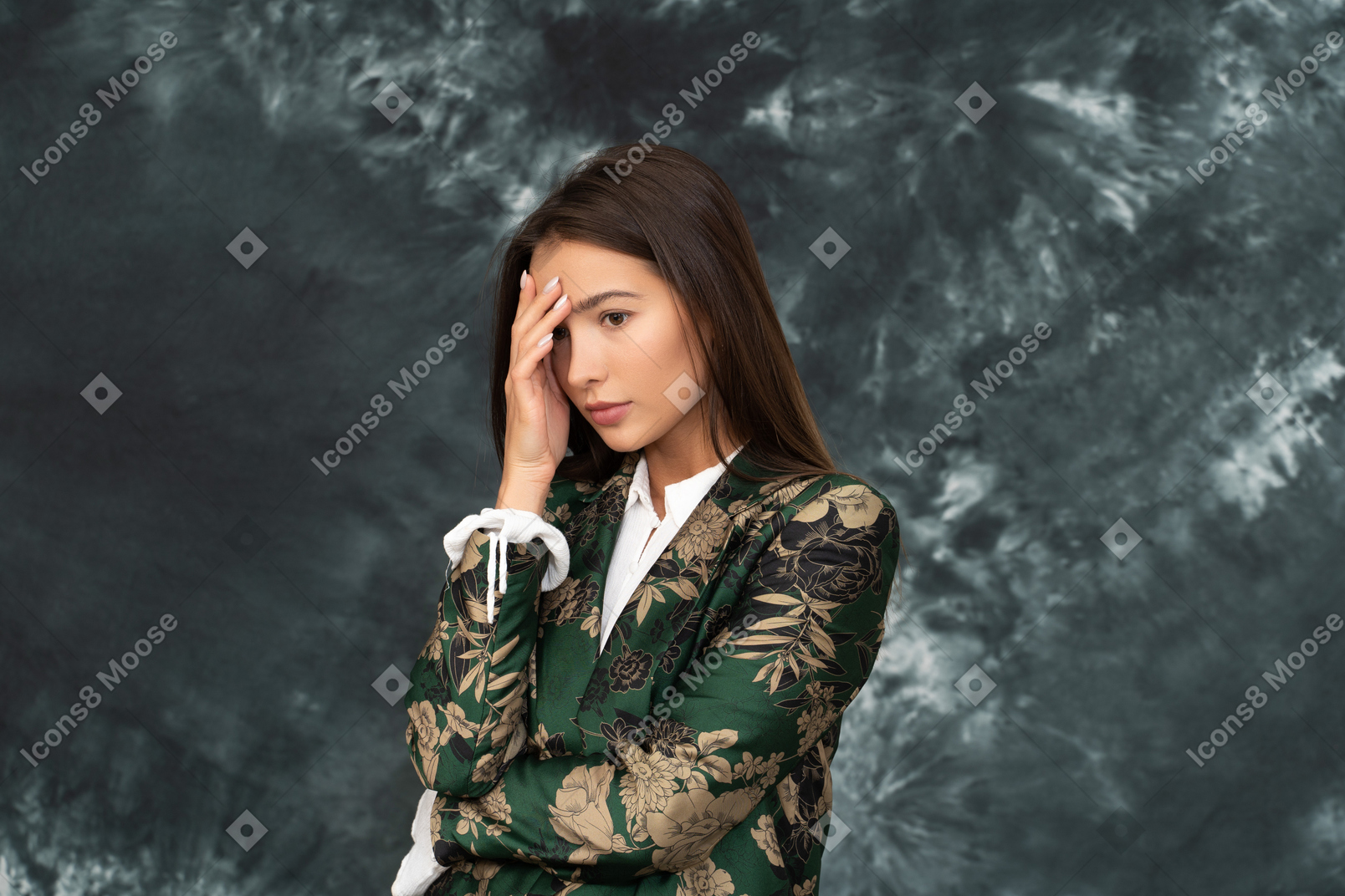 Three-quarter shot of a woman hiding her face realizing she made a mistake